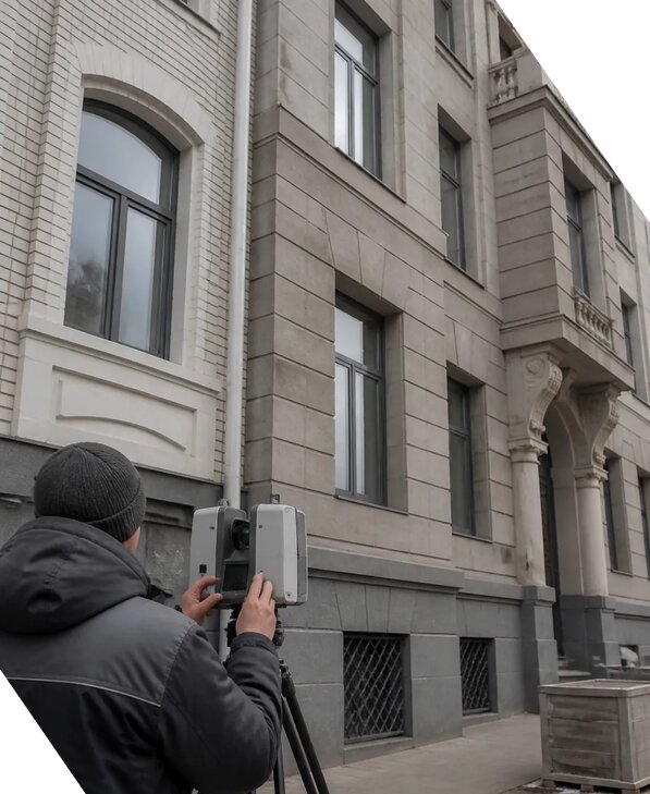 Лазерное сканирование фасадов зданий для обследования в Мончегорске